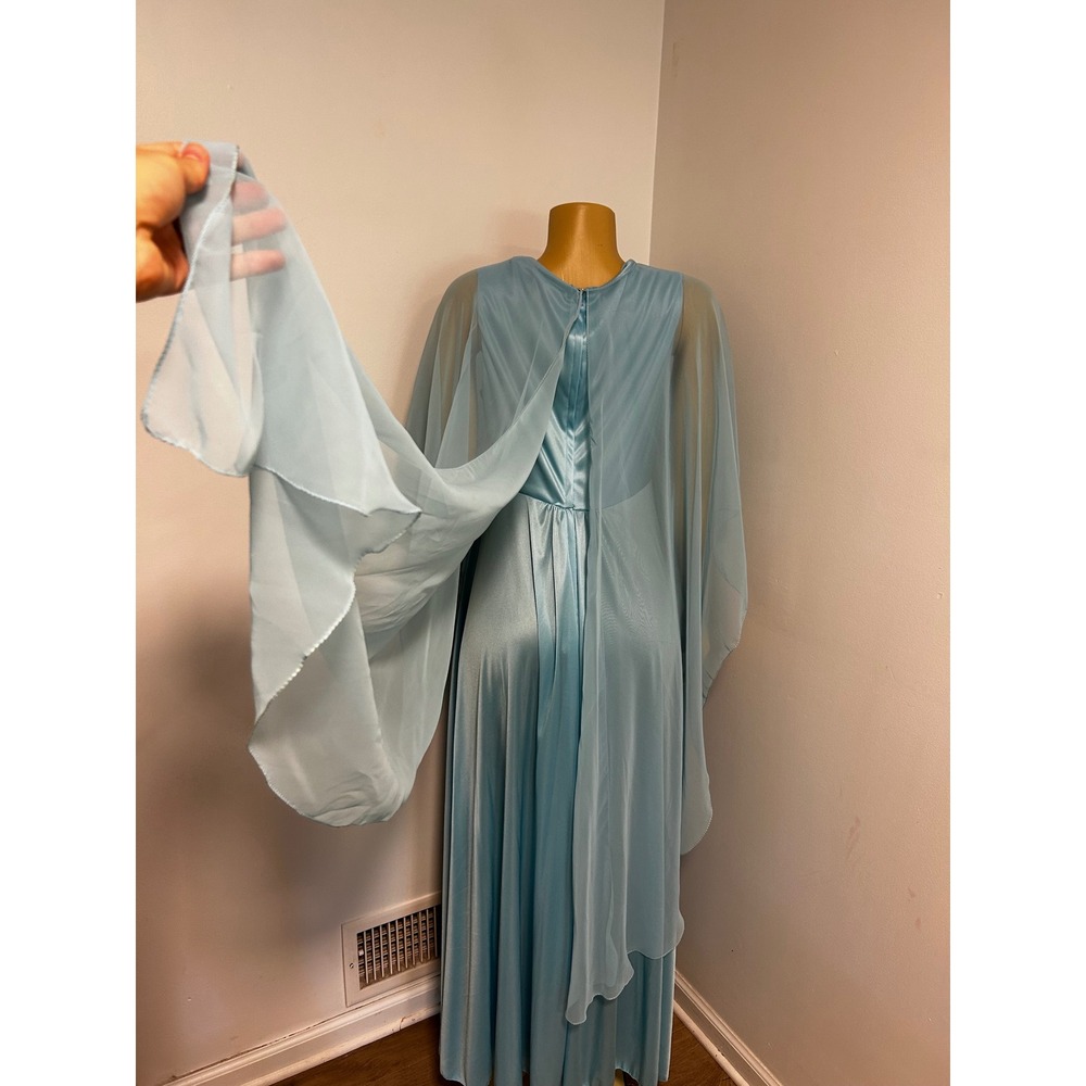 Vintage 70s ILGWU Blue Maxi Gown Sheer Cape Rosette Formal
Dress Size 14 - Picture 5 of 9